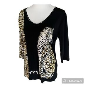 Valentina Signa Panther Print V-Neck Top SH-4214-1